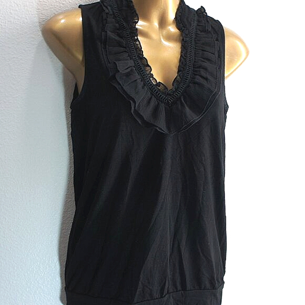 White House Black Market Black Ruffle Top size XS